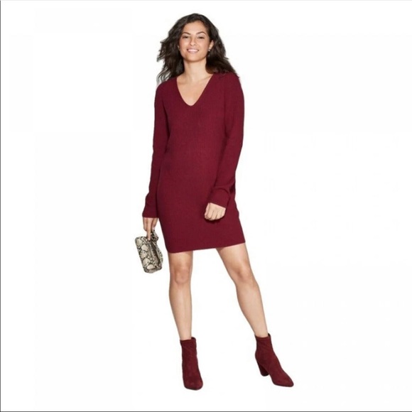 a new day Dresses & Skirts - A New Day Burgundy V Neck Sweater Dress
